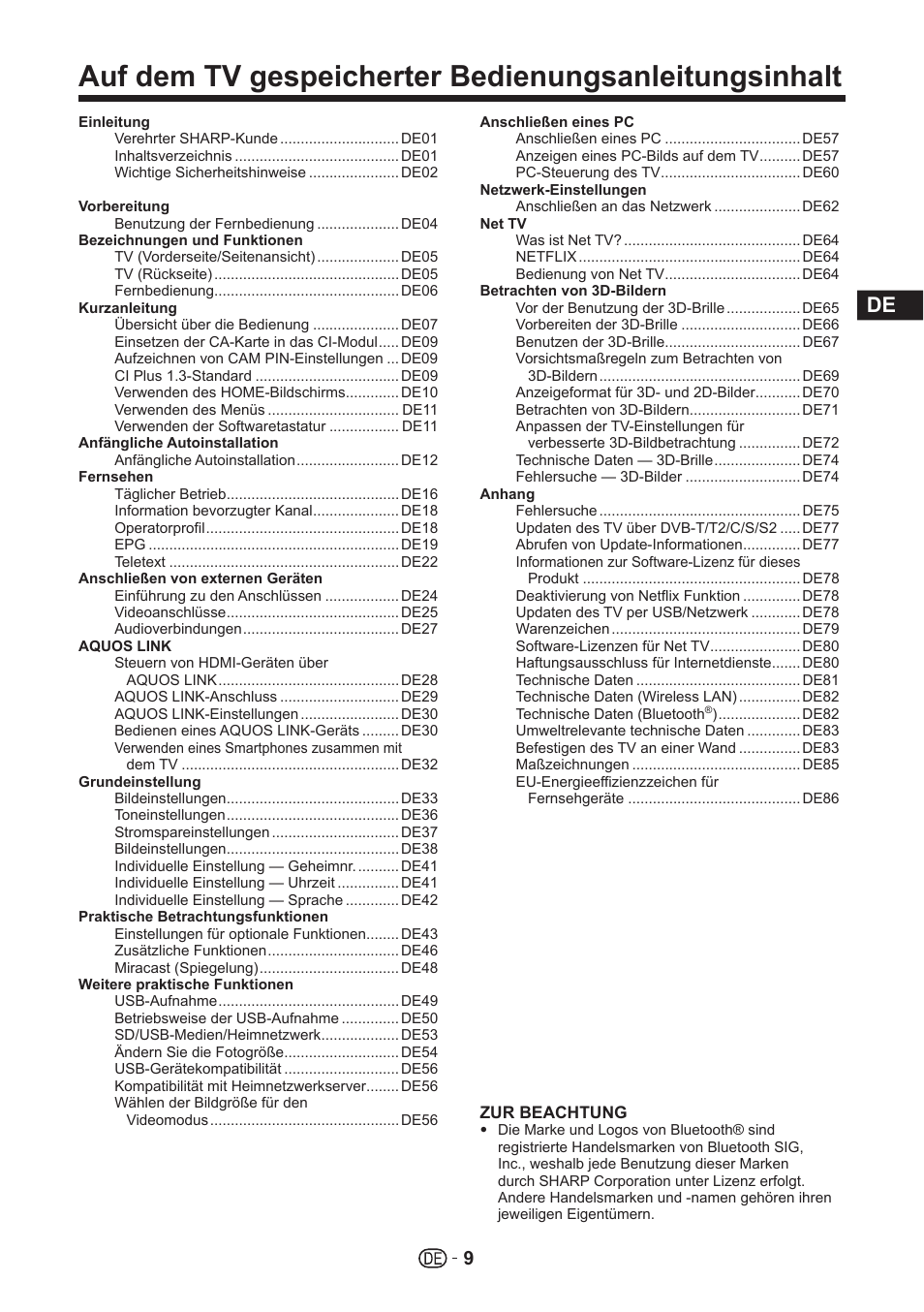 Sharp LC-70UHD80R User Manual | Page 9 / 60
