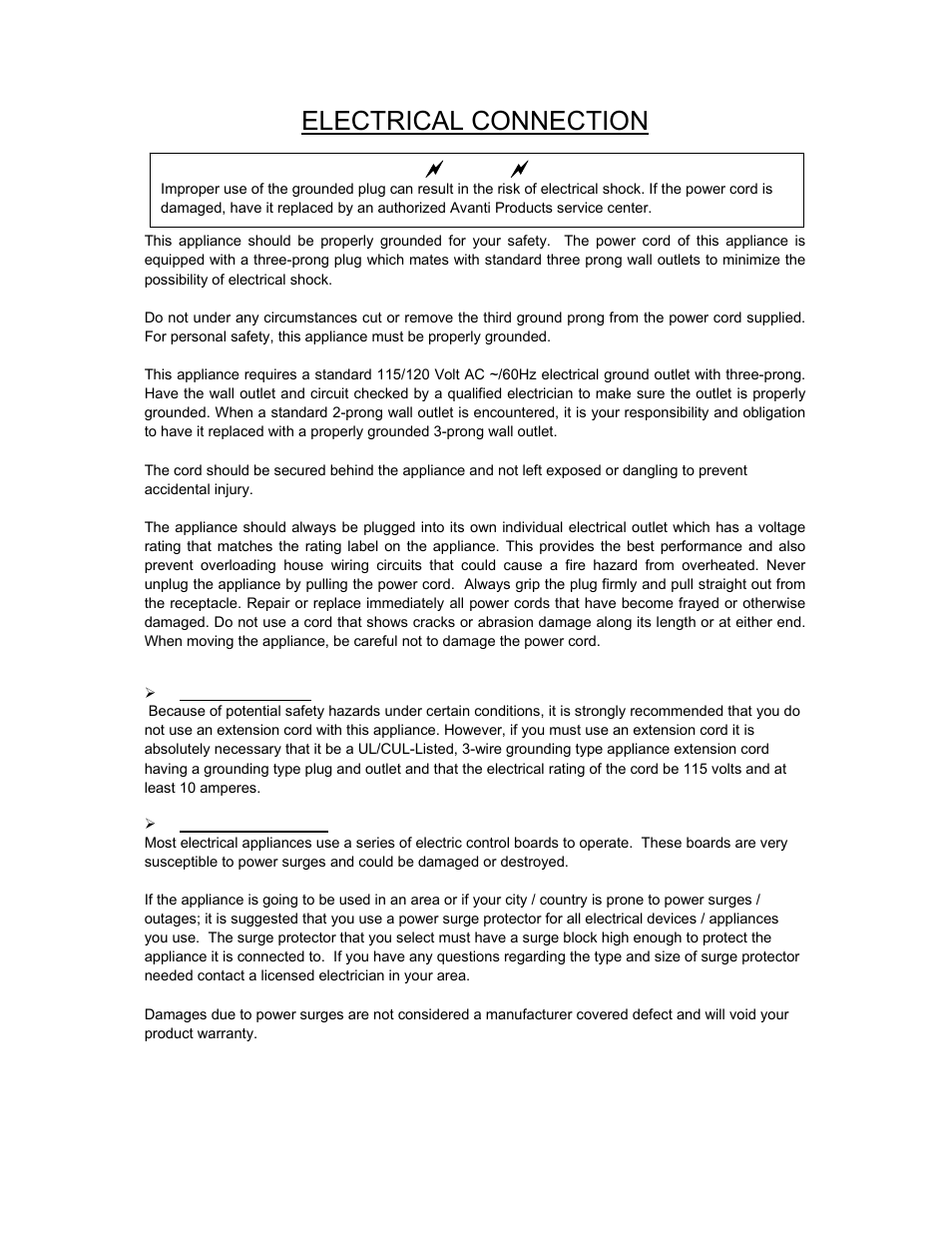 Electrical connection | Avanti WC55SSR User Manual | Page 7 / 20