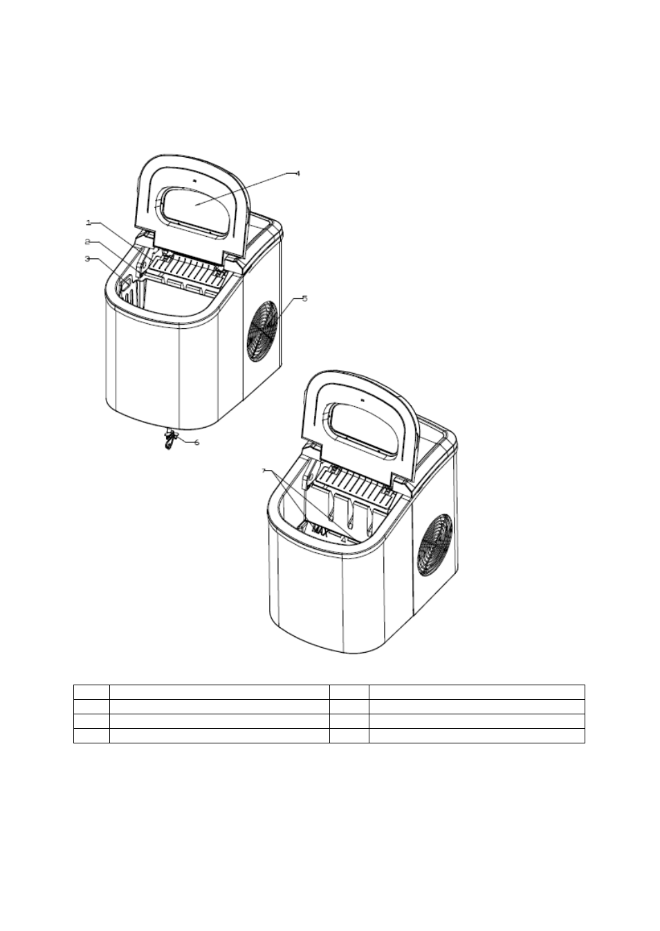 Parts and features, Ice scoop, Air vent | Ice full sensor, Water drain plug, Ice basket, Maximum water level mark, Top with control panel | Avanti IM12-IS User Manual | Page 6 / 20