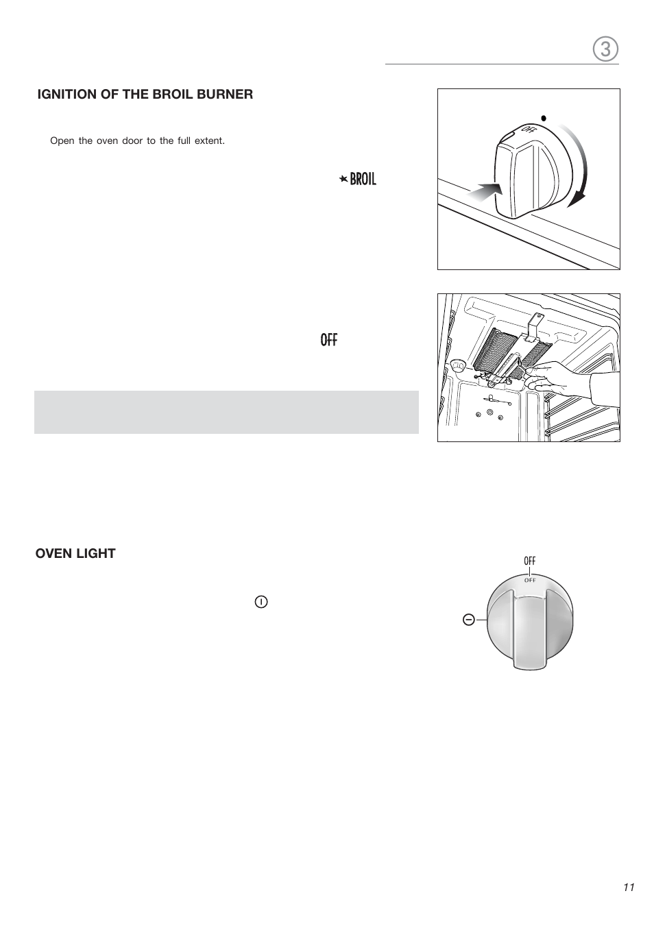 Ignition of the broil burner, Oven light | Avanti DG 2401 C User Manual | Page 11 / 40