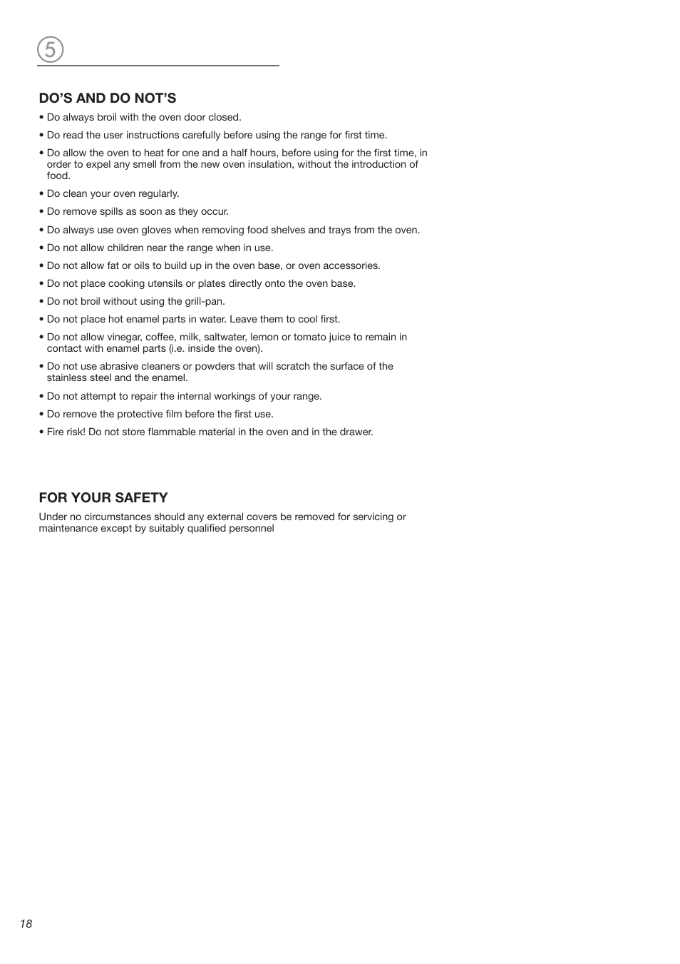 Do’s and do not’s, For your safety | Avanti DG 2401 C User Manual | Page 18 / 40