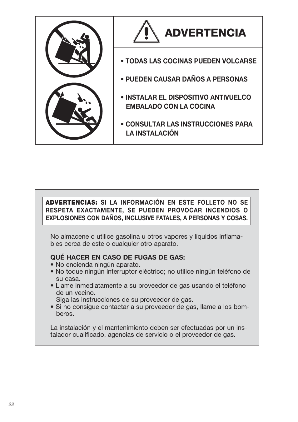 Advertencia | Avanti DG 2401 C User Manual | Page 22 / 40