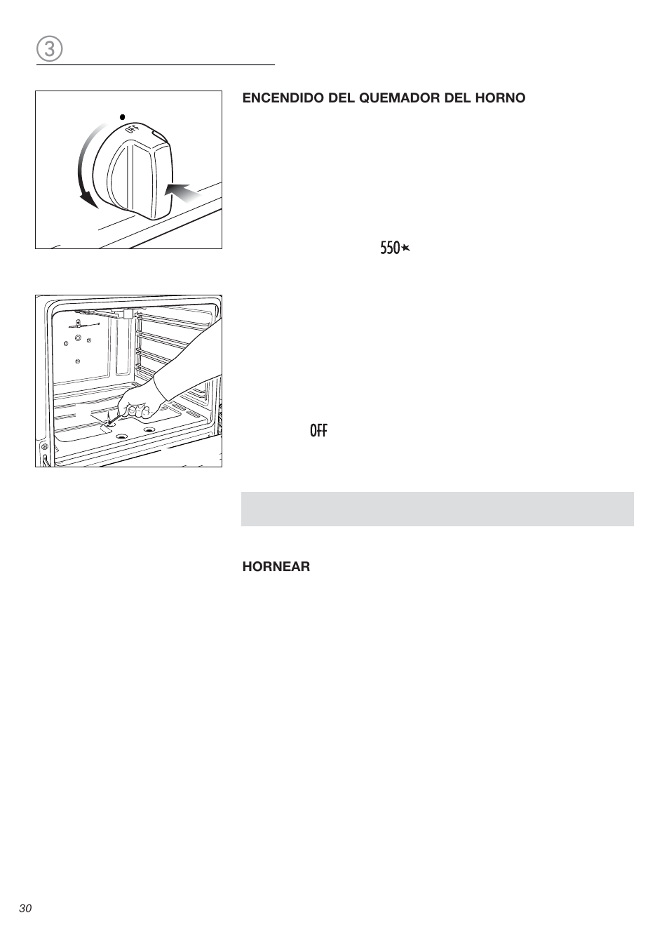 Encendido del quemador del horno, Hornear | Avanti DG 2401 C User Manual | Page 30 / 40