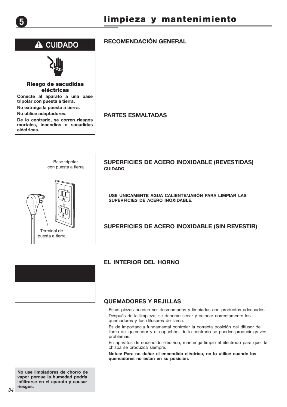 Limpieza y mantenimiento, Cuidado | Avanti DG 2401 C User Manual | Page 34 / 40