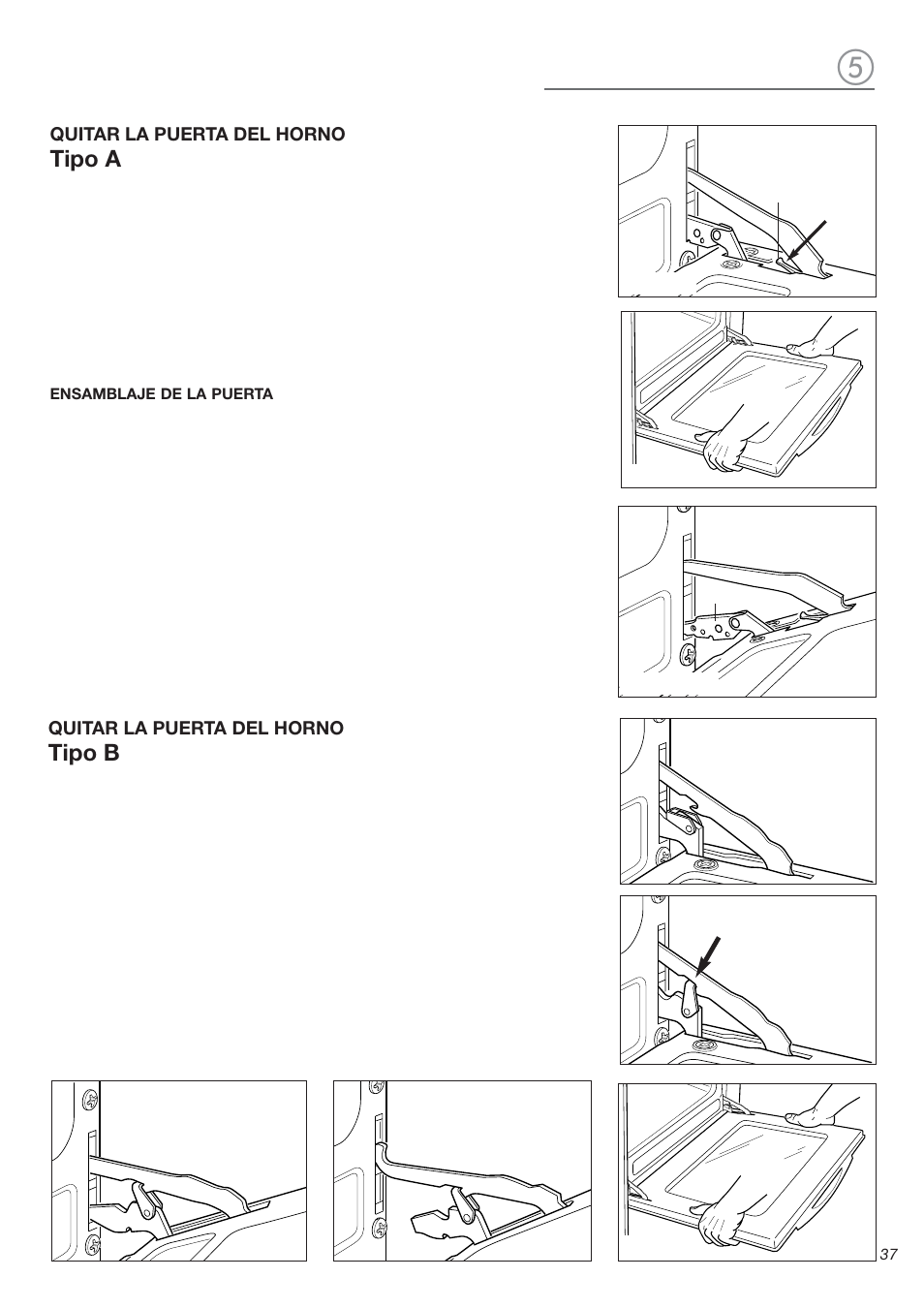 Tipo b, Tipo a, Quitar la puerta del horno | Avanti DG 2401 C User Manual | Page 37 / 40