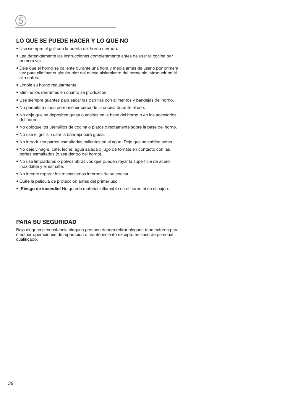 Lo que se puede hacer y lo que no, Para su seguridad | Avanti DG 2401 C User Manual | Page 38 / 40