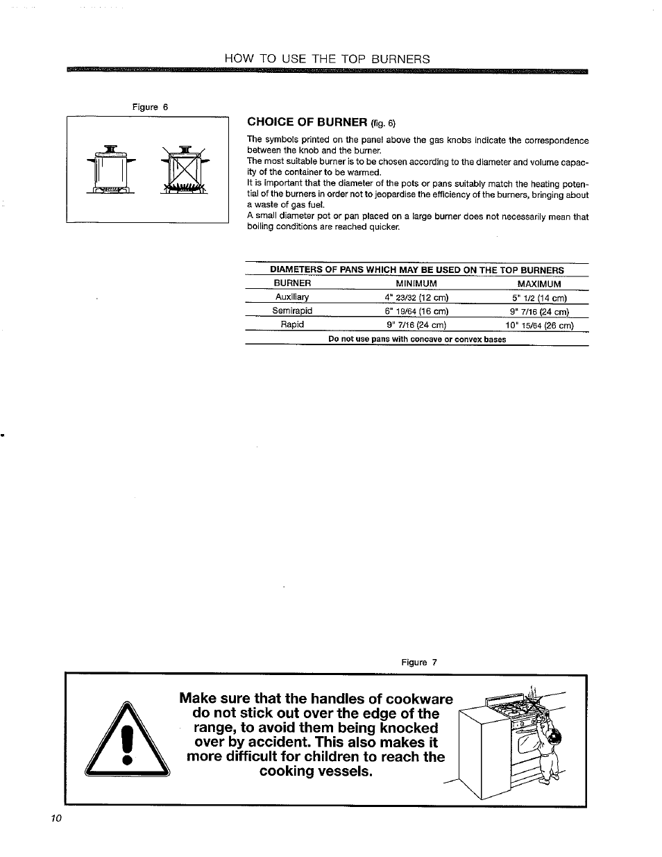 Choice of burner {fig. 6), How to use the top burners | Avanti DG240 User Manual | Page 10 / 20