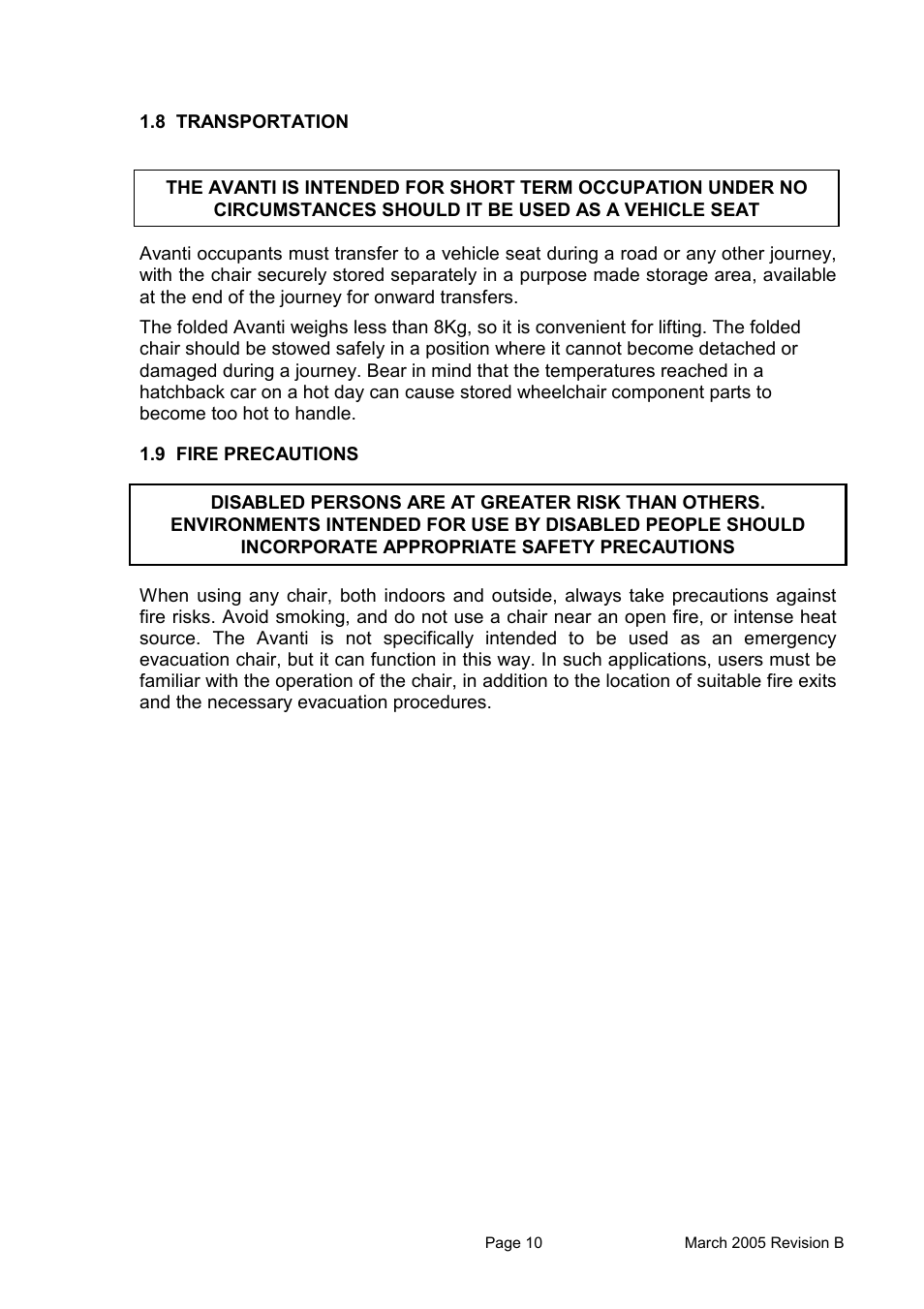 8 transportation | Avanti CHAIR User Manual | Page 10 / 14
