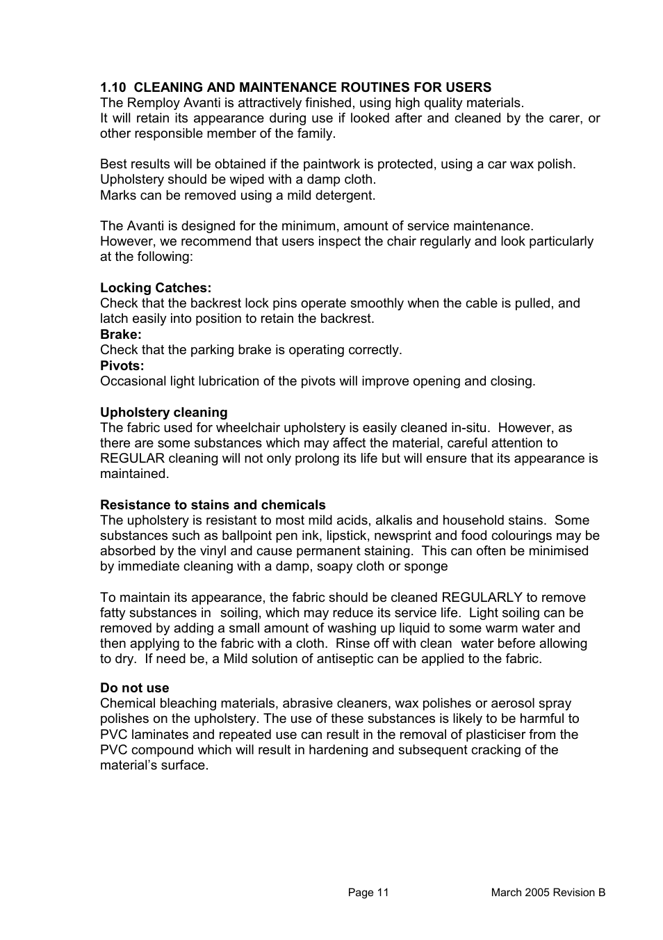 Avanti CHAIR User Manual | Page 11 / 14