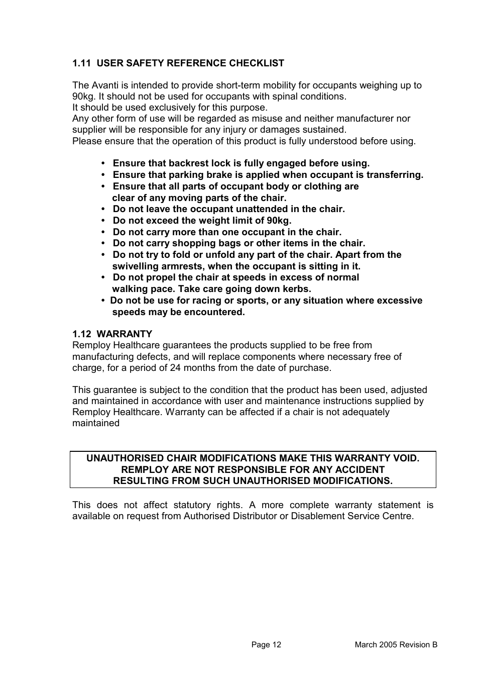 Avanti CHAIR User Manual | Page 12 / 14