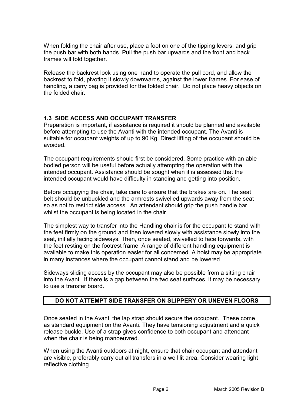 3 side access and occupant transfer | Avanti CHAIR User Manual | Page 6 / 14
