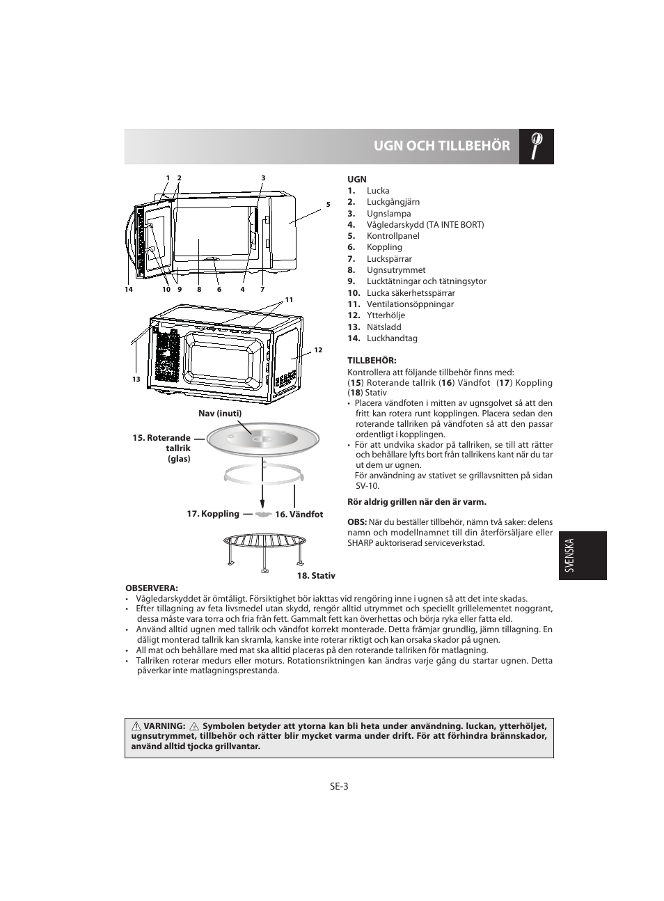 Ugn och tillbehör, Svensk a | Sharp R-642BKW User Manual | Page 101 / 180