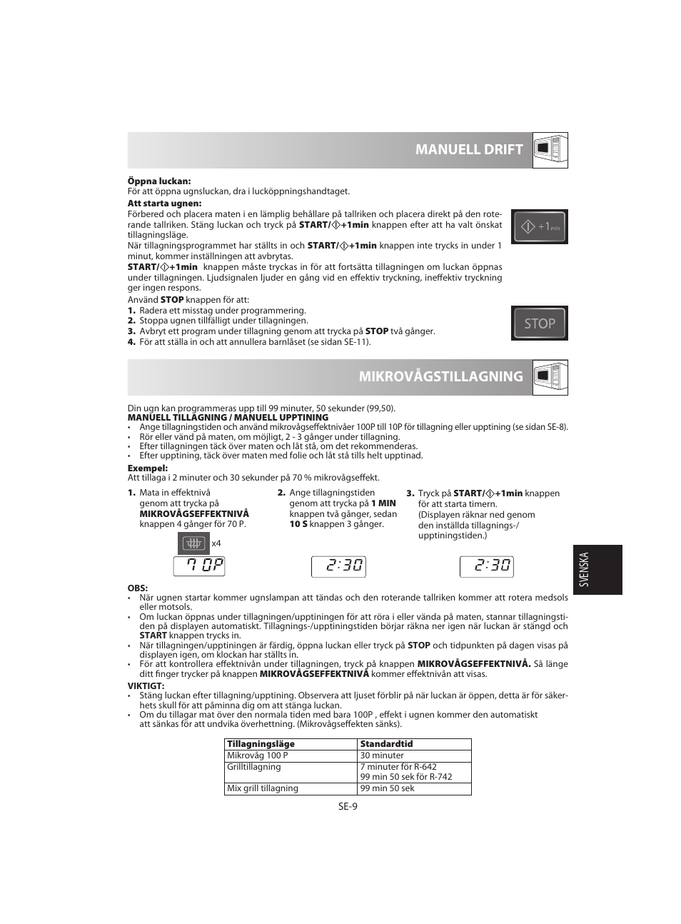 Mikrovågstillagning manuell drift | Sharp R-642BKW User Manual | Page 107 / 180