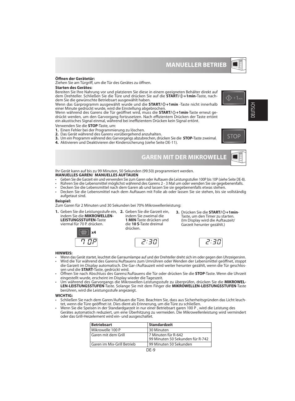 Garen mit der mikrowelle manueller betrieb | Sharp R-642BKW User Manual | Page 11 / 180