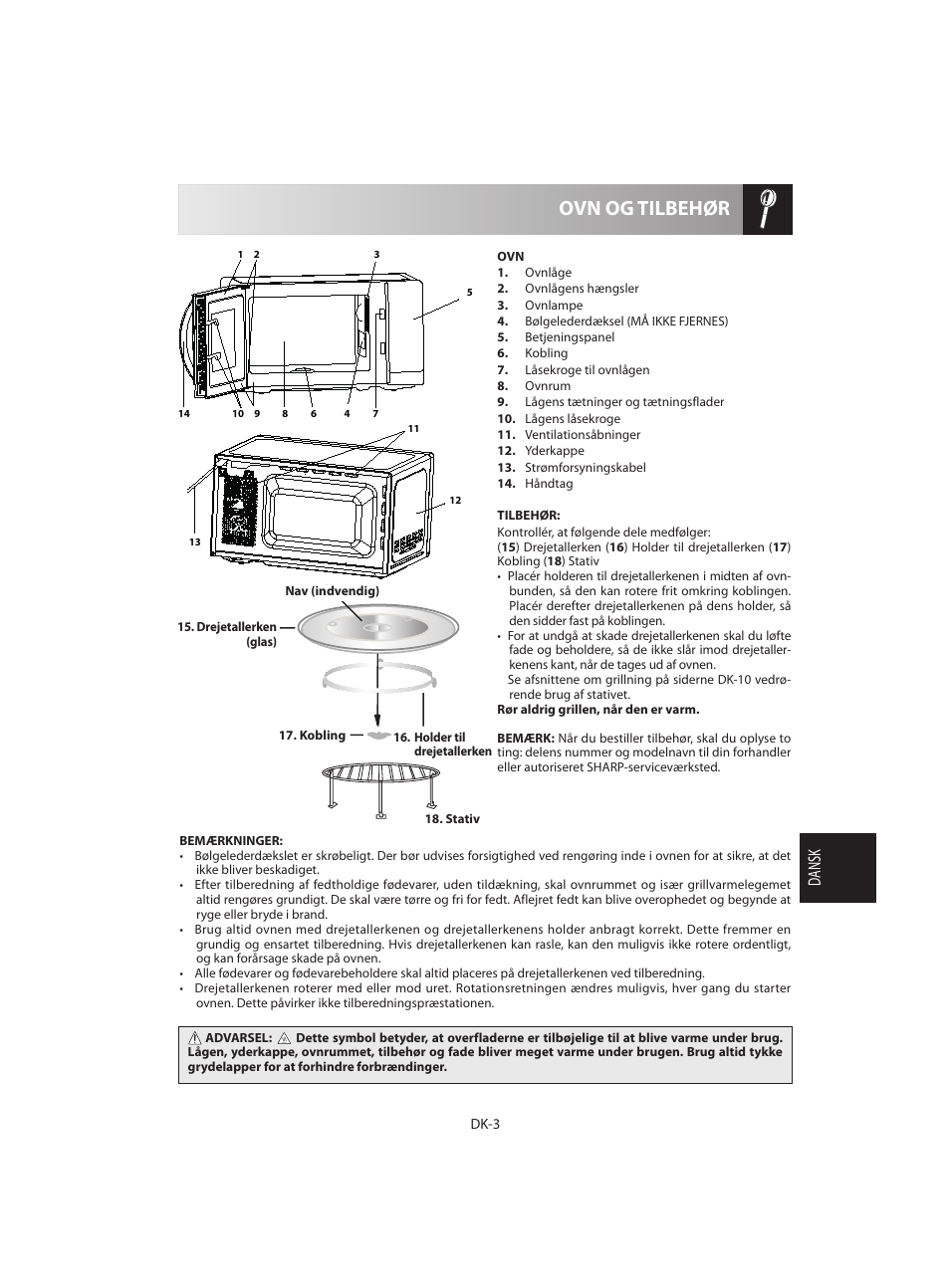 Ovn og tilbehør, Dansk | Sharp R-642BKW User Manual | Page 117 / 180