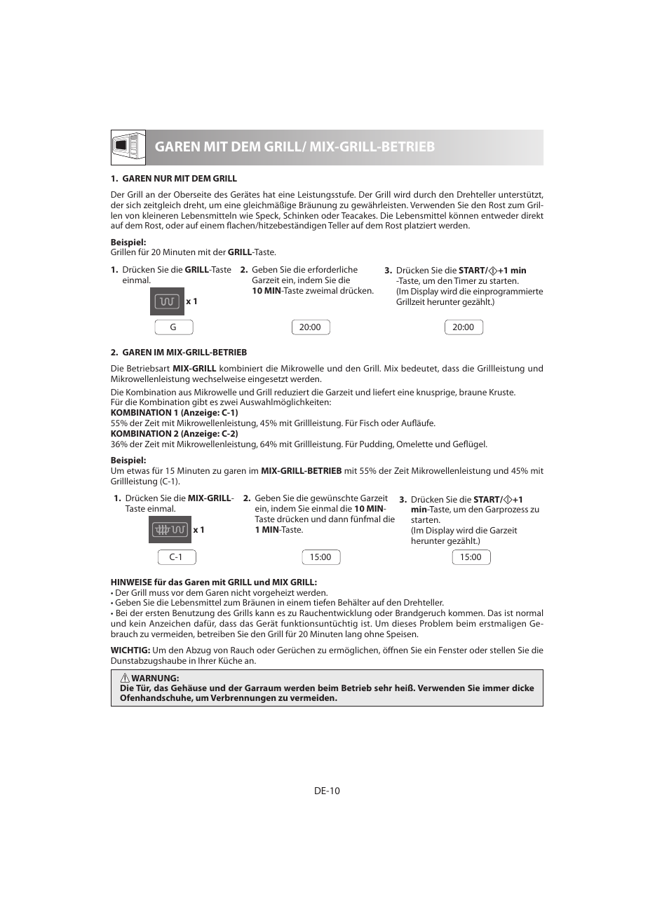 Garen mit dem grill/ mix-grill-betrieb | Sharp R-642BKW User Manual | Page 12 / 180