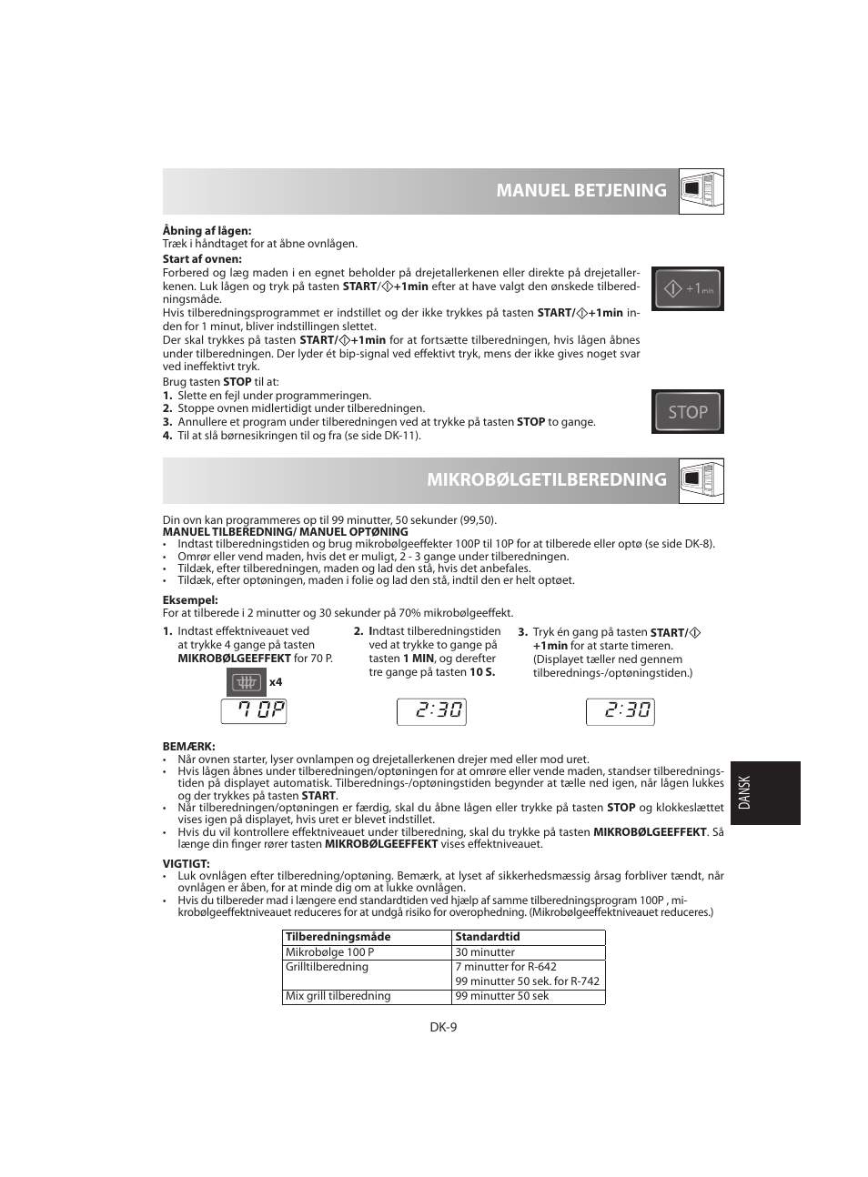 Mikrobølgetilberedning manuel betjening | Sharp R-642BKW User Manual | Page 123 / 180