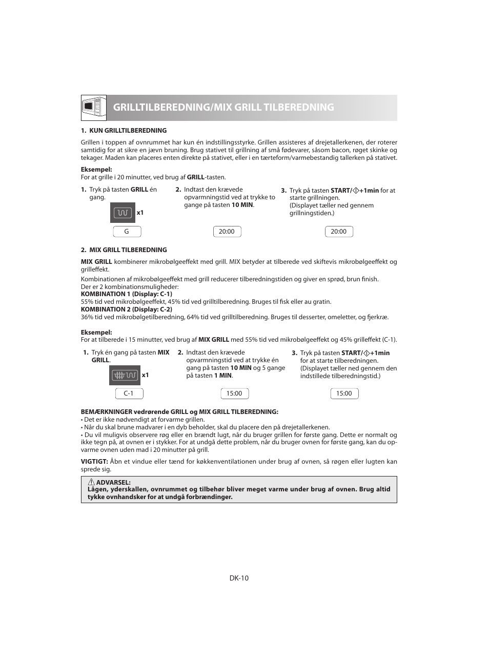 Grilltilberedning/mix grill tilberedning | Sharp R-642BKW User Manual | Page 124 / 180