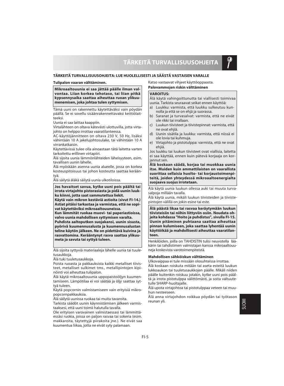 Tärkeitä turvallisuusohjeita | Sharp R-642BKW User Manual | Page 151 / 180