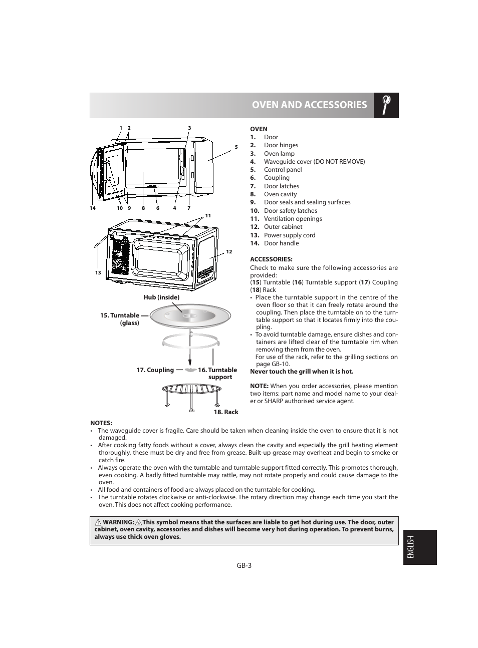 Oven and accessories, English | Sharp R-642BKW User Manual | Page 165 / 180