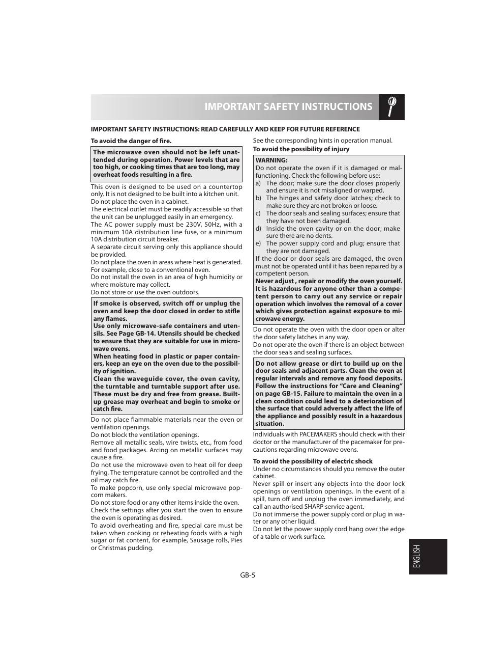 Important safety instructions | Sharp R-642BKW User Manual | Page 167 / 180