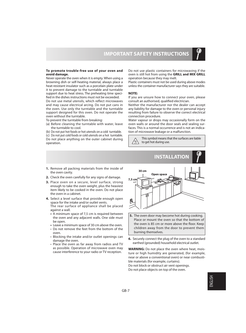 Installation important safety instructions, English | Sharp R-642BKW User Manual | Page 169 / 180