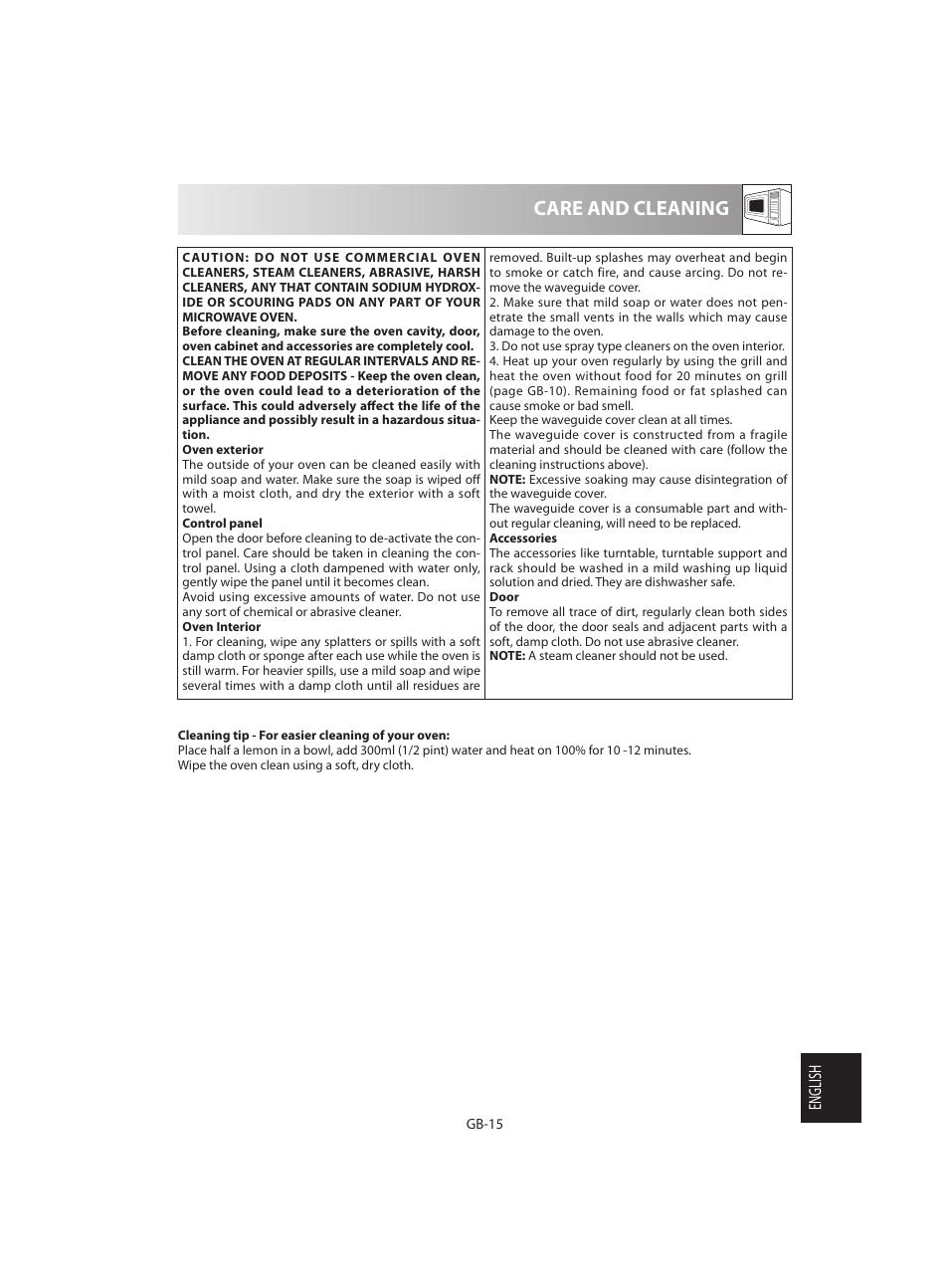 Care and cleaning | Sharp R-642BKW User Manual | Page 177 / 180