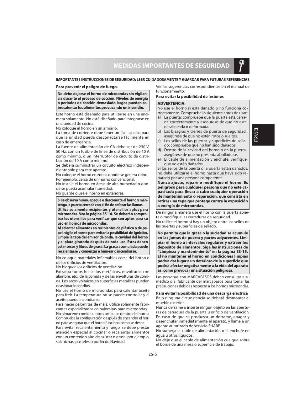 Medidas importantes de seguridad | Sharp R-642BKW User Manual | Page 23 / 180