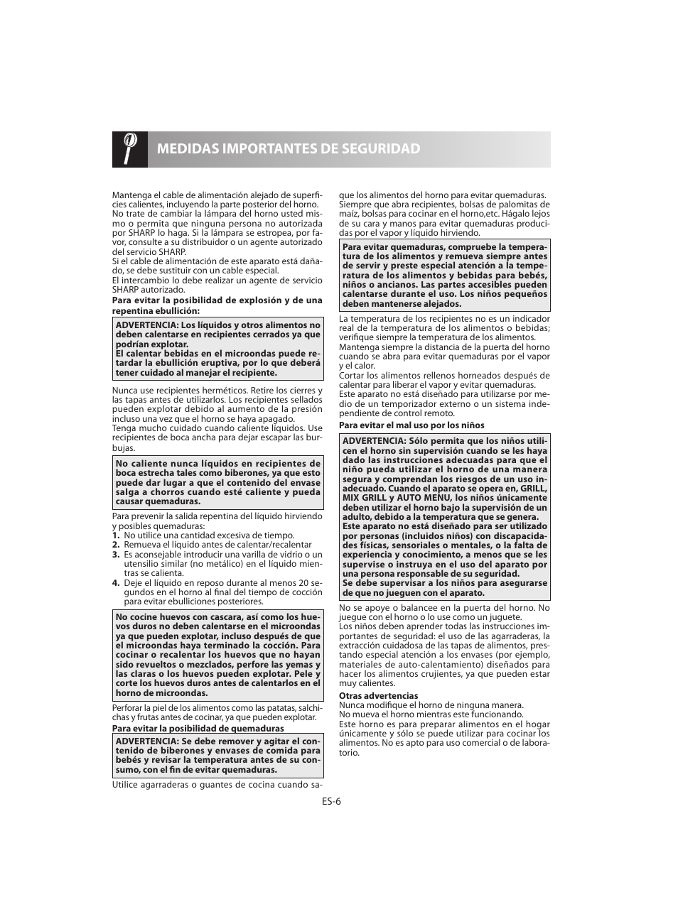 Medidas importantes de seguridad | Sharp R-642BKW User Manual | Page 24 / 180