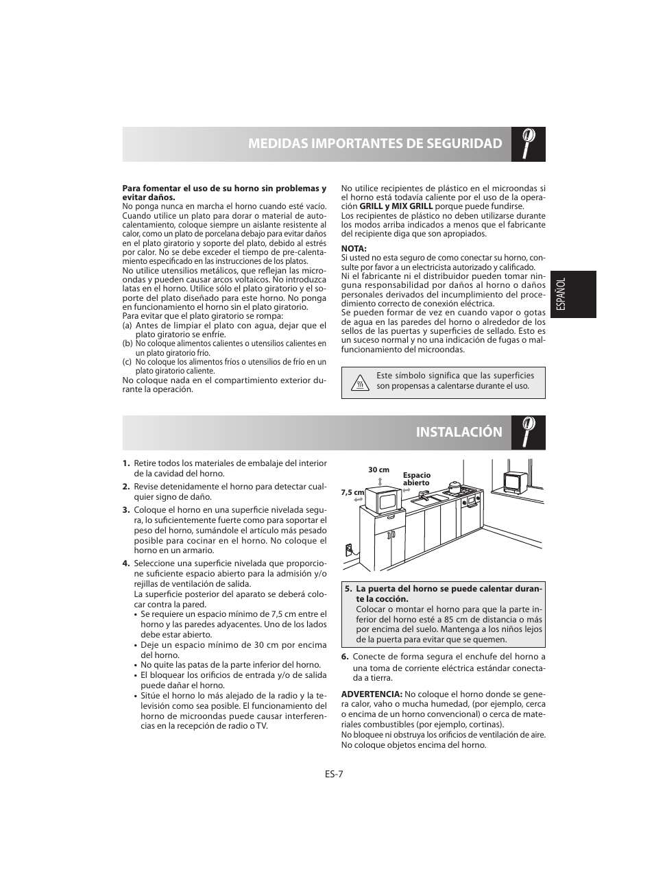 Instalación medidas importantes de seguridad, Esp añol | Sharp R-642BKW User Manual | Page 25 / 180