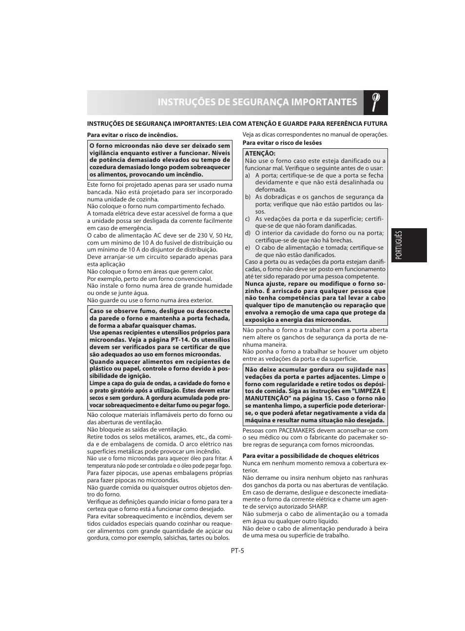 Instruções de segurança importantes | Sharp R-642BKW User Manual | Page 39 / 180