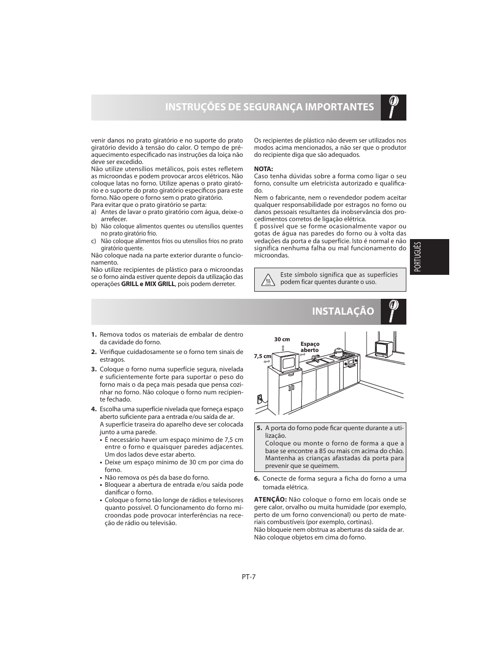 Instalação instruções de segurança importantes, Português | Sharp R-642BKW User Manual | Page 41 / 180