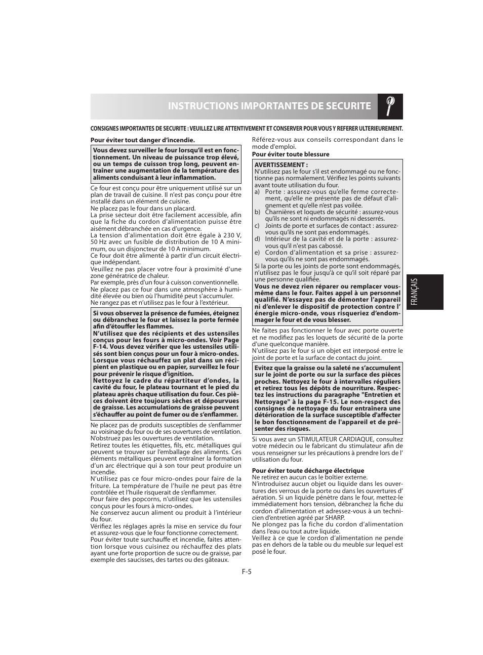 Instructions importantes de securite | Sharp R-642BKW User Manual | Page 55 / 180