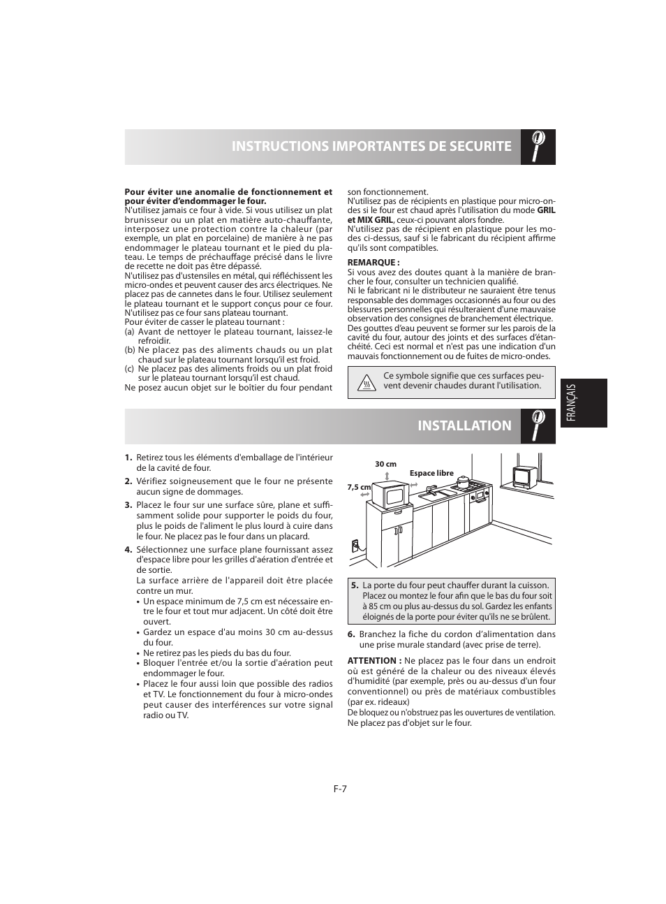 Installation instructions importantes de securite, Français | Sharp R-642BKW User Manual | Page 57 / 180