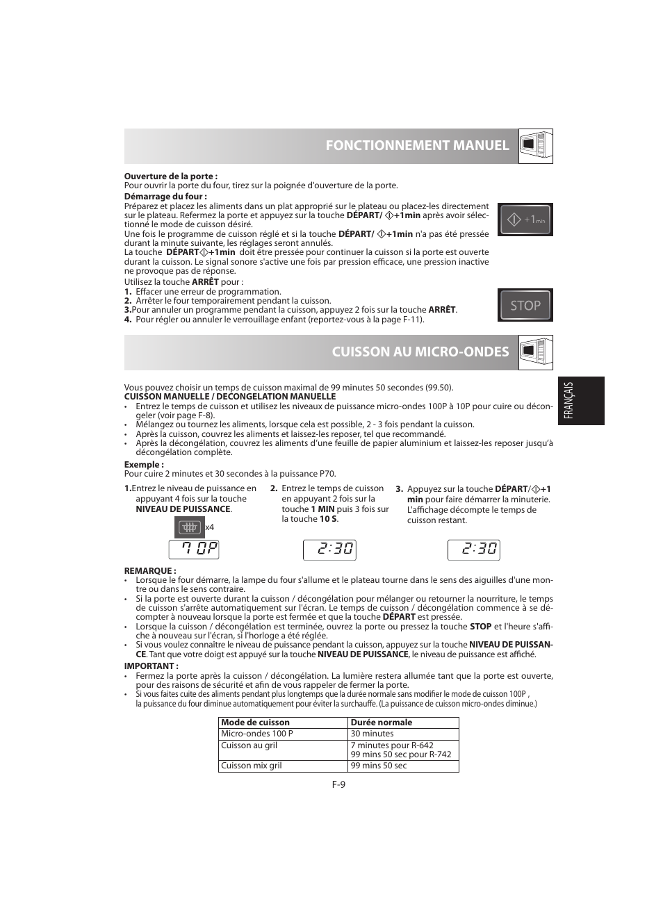 Cuisson au micro-ondes fonctionnement manuel | Sharp R-642BKW User Manual | Page 59 / 180