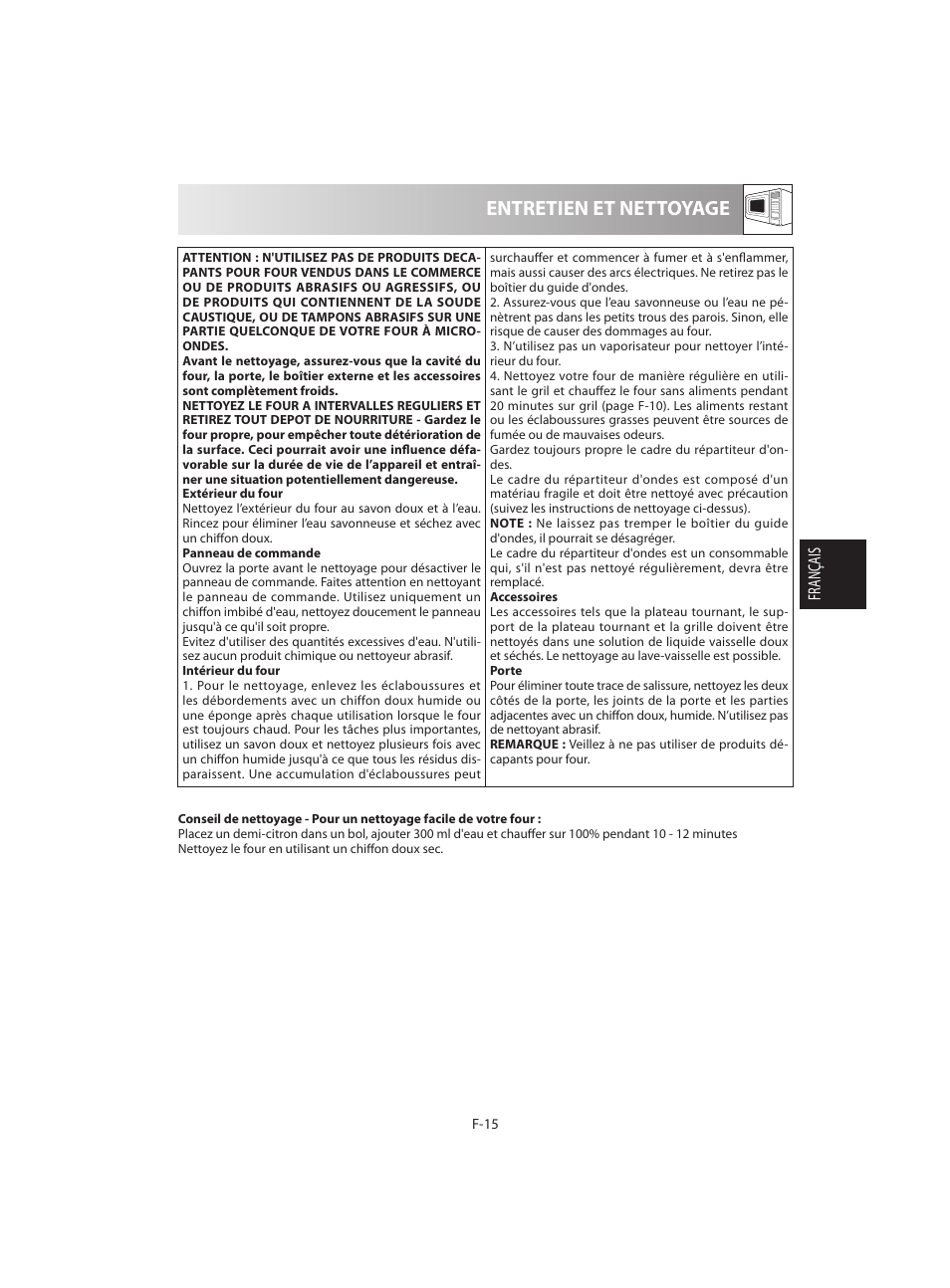 Entretien et nettoyage | Sharp R-642BKW User Manual | Page 65 / 180