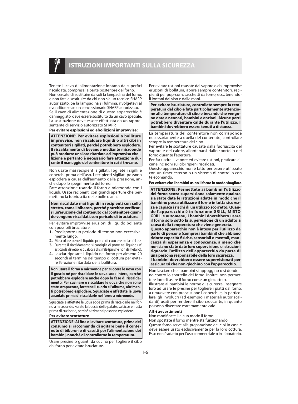 Istruzioni importanti sulla sicurezza | Sharp R-642BKW User Manual | Page 72 / 180