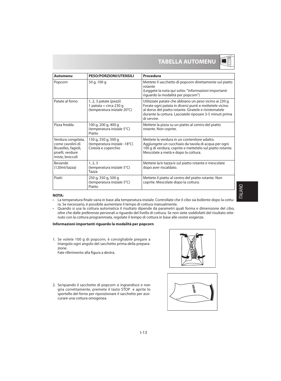 Tabella automenu | Sharp R-642BKW User Manual | Page 79 / 180