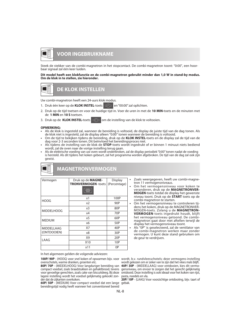 Voor ingebruikname magnetronvermogen, De klok instellen | Sharp R-642BKW User Manual | Page 90 / 180