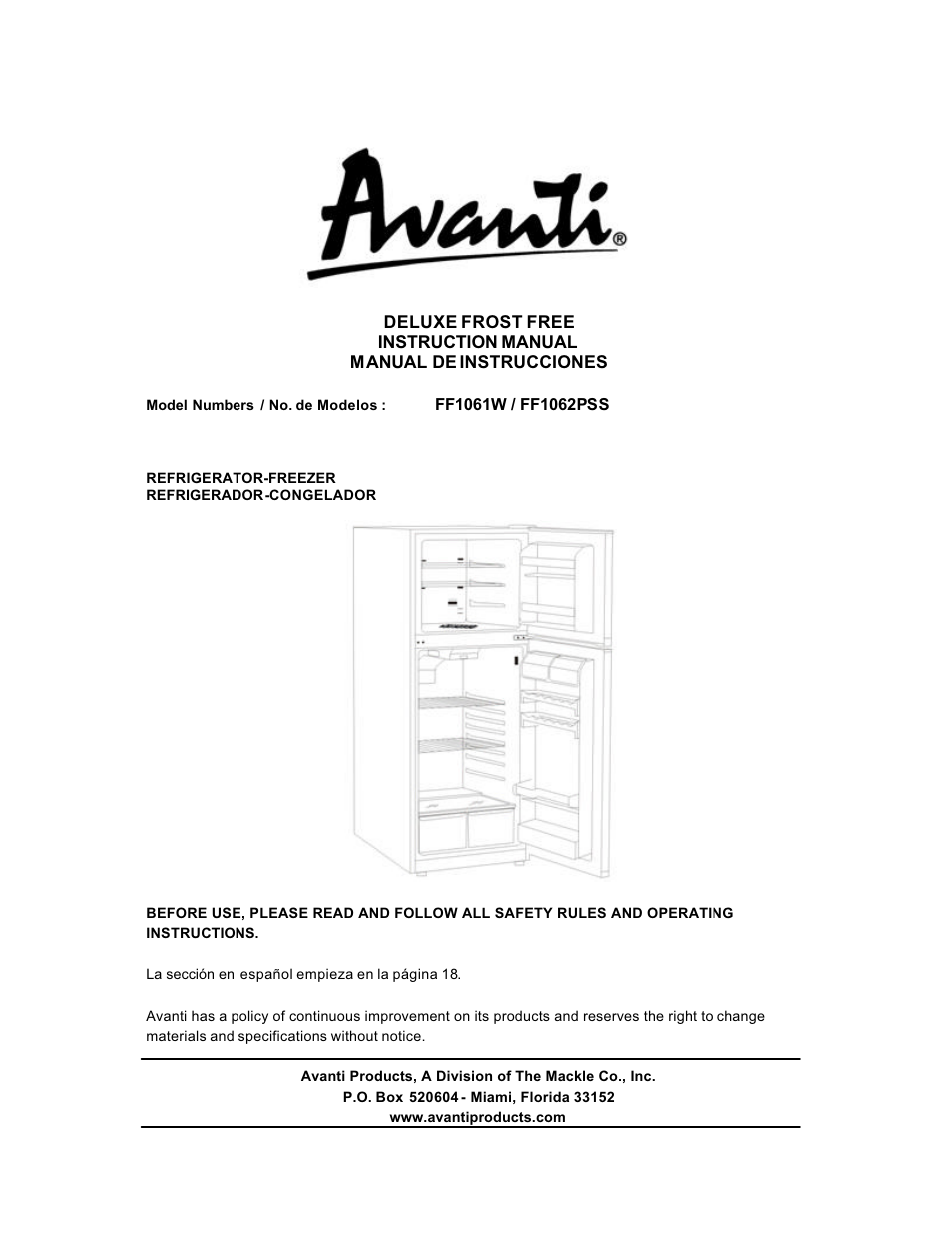 Avanti 1062PSS User Manual | 22 pages