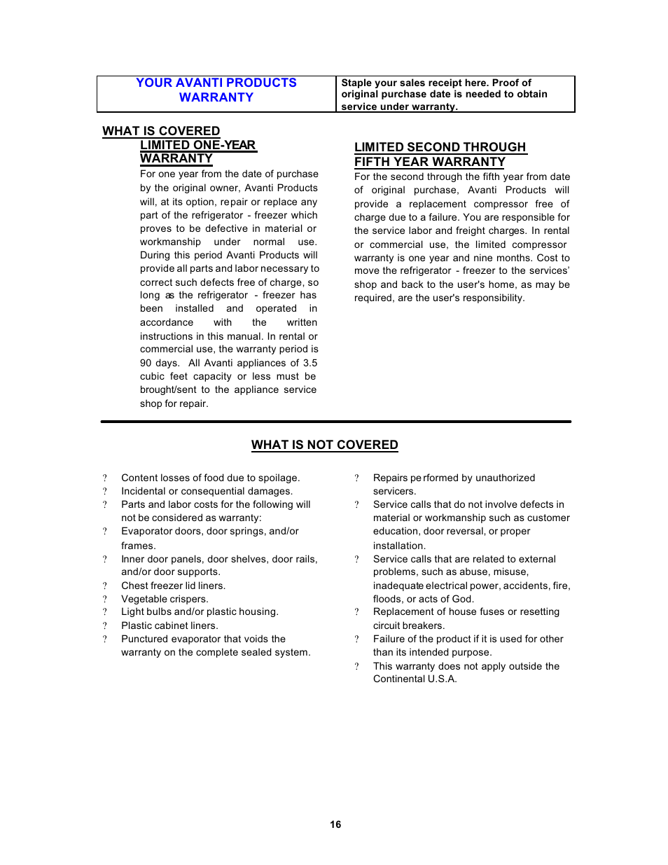 Avanti 1062PSS User Manual | Page 16 / 22