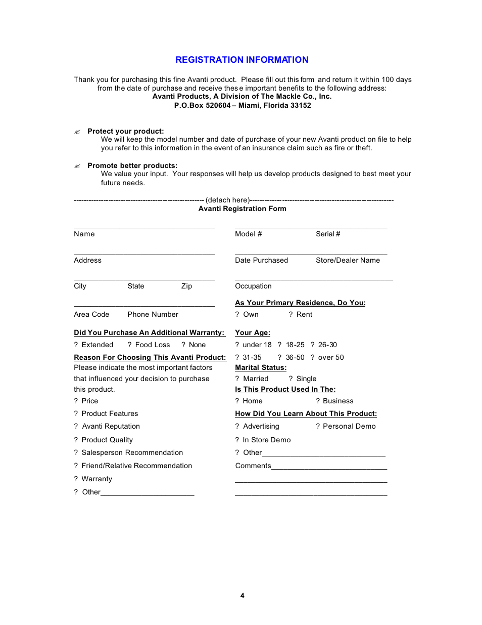 Avanti 1062PSS User Manual | Page 4 / 22