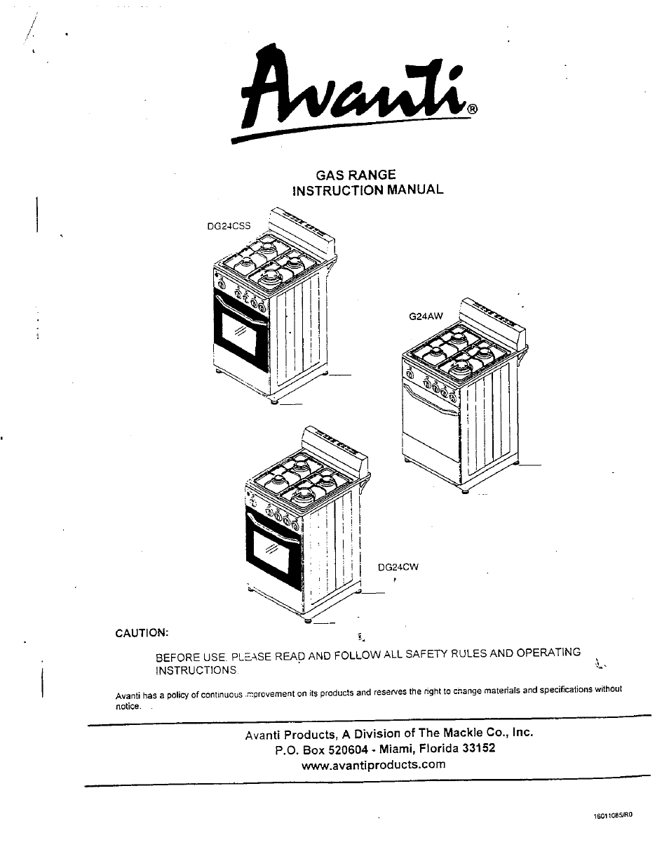 Avanti DG24CSS User Manual | 28 pages