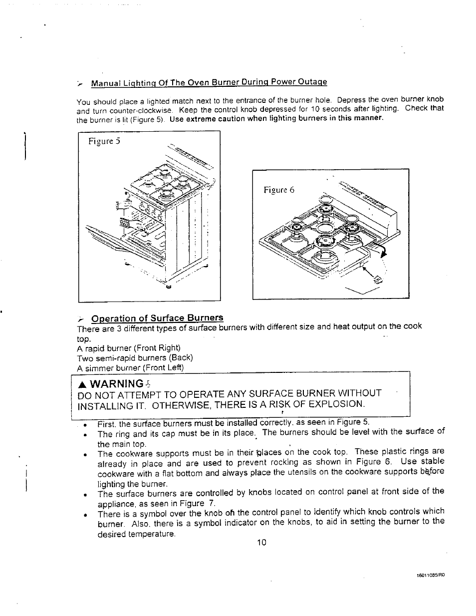 Operation of surface burners, A warning l | Avanti DG24CSS User Manual | Page 10 / 28