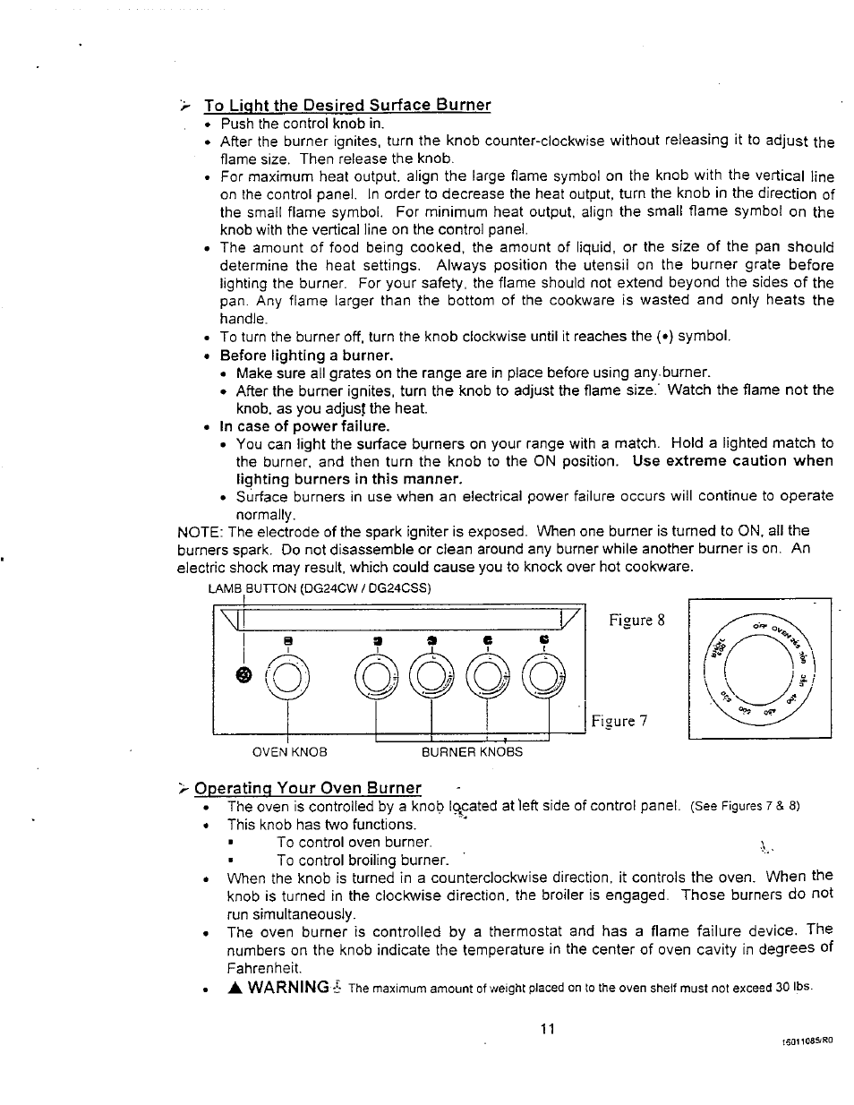 To light the desired surface burner, Operating your oven burner | Avanti DG24CSS User Manual | Page 11 / 28