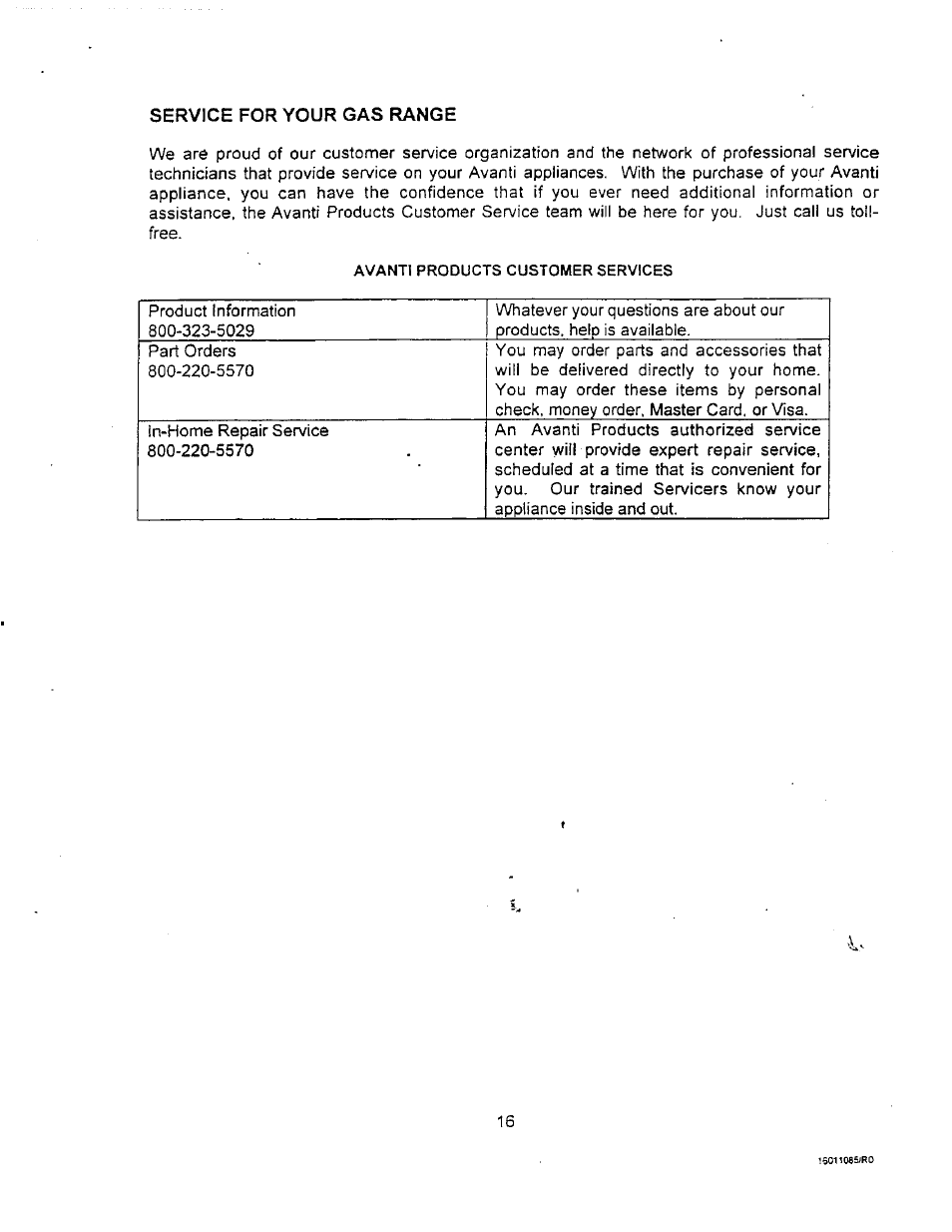 Service for your gas range | Avanti DG24CSS User Manual | Page 16 / 28