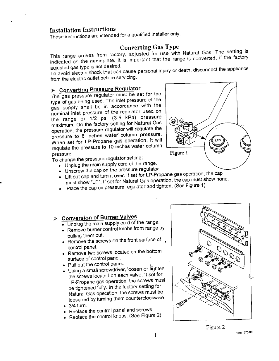 Installation instructions, Converting gas type, Converting pressure regulator | Conversion of burner valves | Avanti DG24CSS User Manual | Page 19 / 28