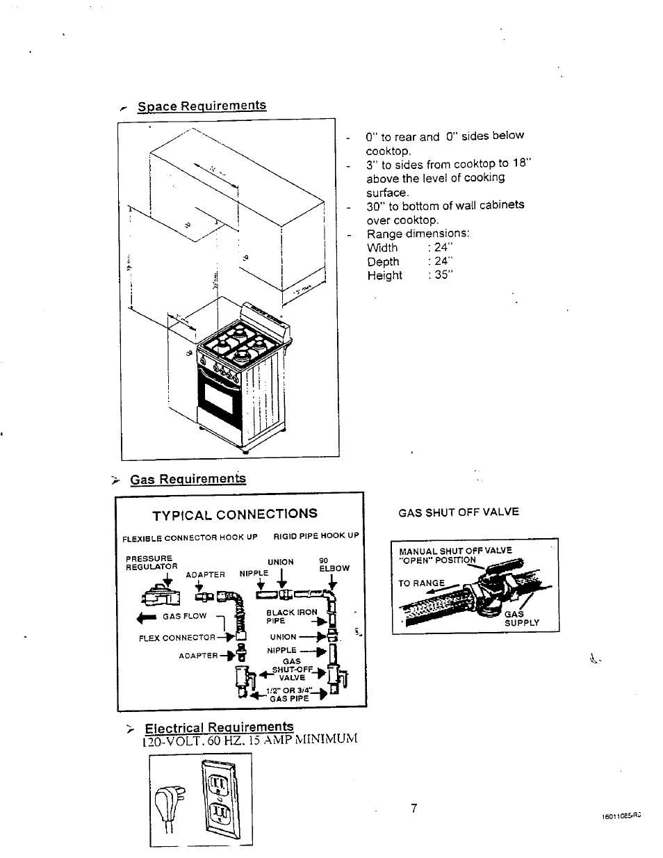 Gas requirements, Electrical requirements | Avanti DG24CSS User Manual | Page 7 / 28