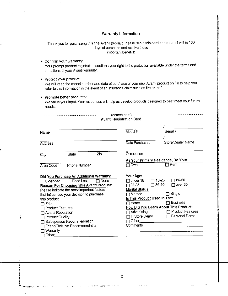Confirm your warranty, Protect your product, Promote better products | Avanti 31YWT User Manual | Page 2 / 23