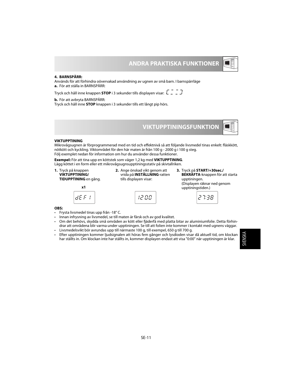 Viktupptiningsfunktion andra praktiska funktioner | Sharp R-20STW User Manual | Page 109 / 180